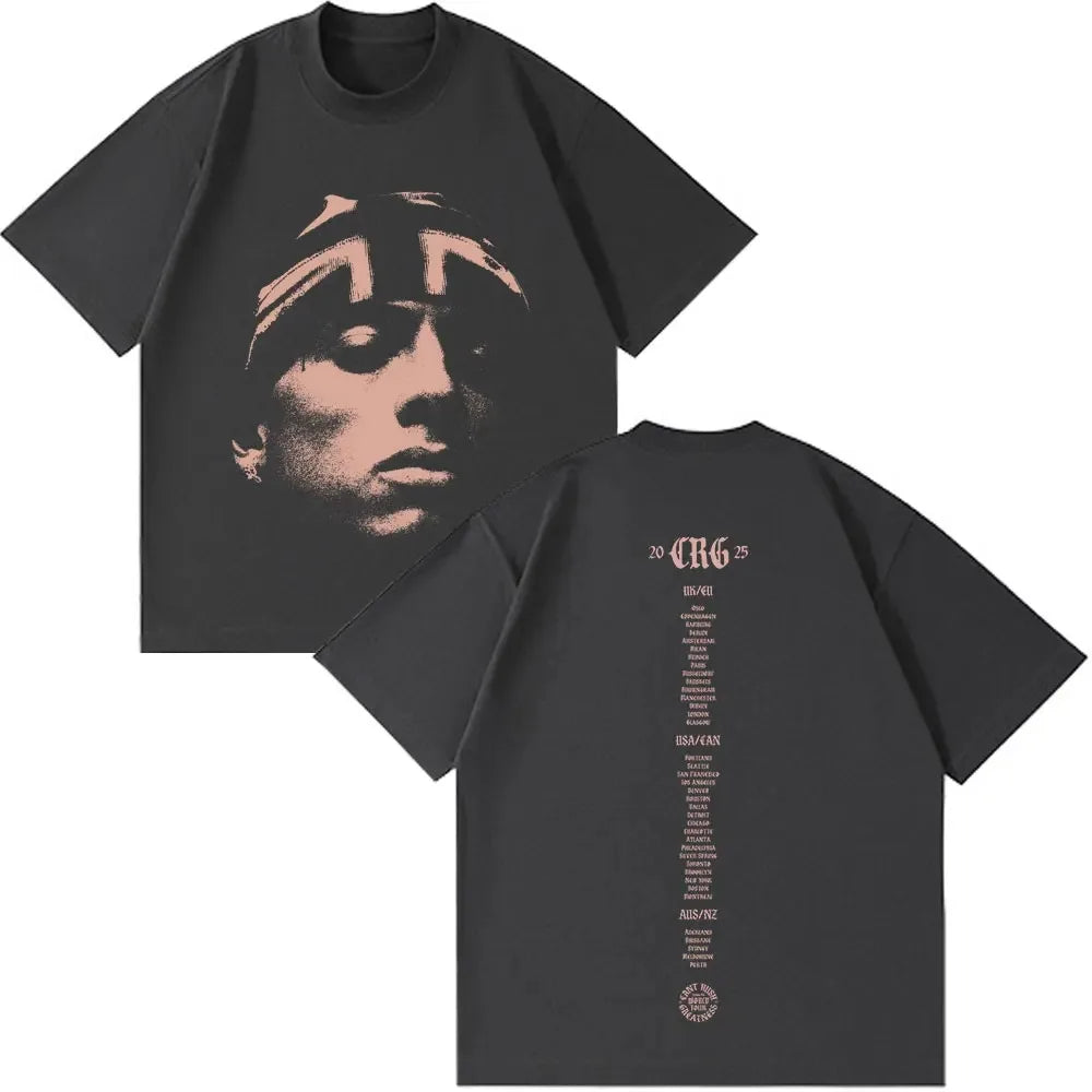 World Tour 2026  famous Rapper Central Cee CAN'T RUSH GREATNESS T-shirt Men Women Fashion Hip Hop Short Sleeve Oversized Tops