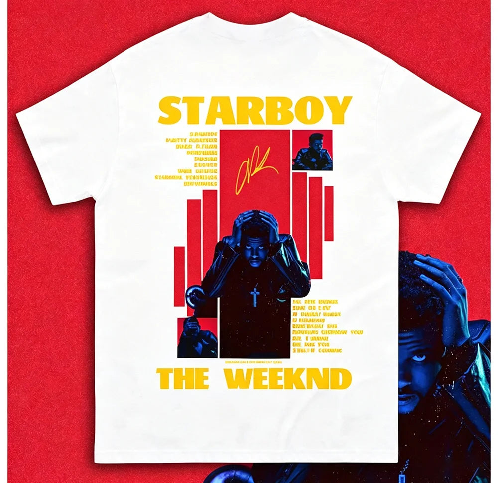 Rapper THE WEEKND STARBOY Album 2025 Merch T Shirts Men's Street Gothic Hip Hop Retro Cotton Short Sleeve T-shirt Y2k Streetwear