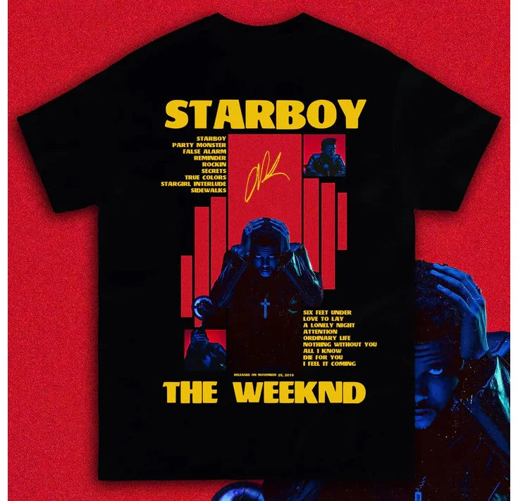 Rapper THE WEEKND STARBOY Album 2025 Merch T Shirts Men's Street Gothic Hip Hop Retro Cotton Short Sleeve T-shirt Y2k Streetwear