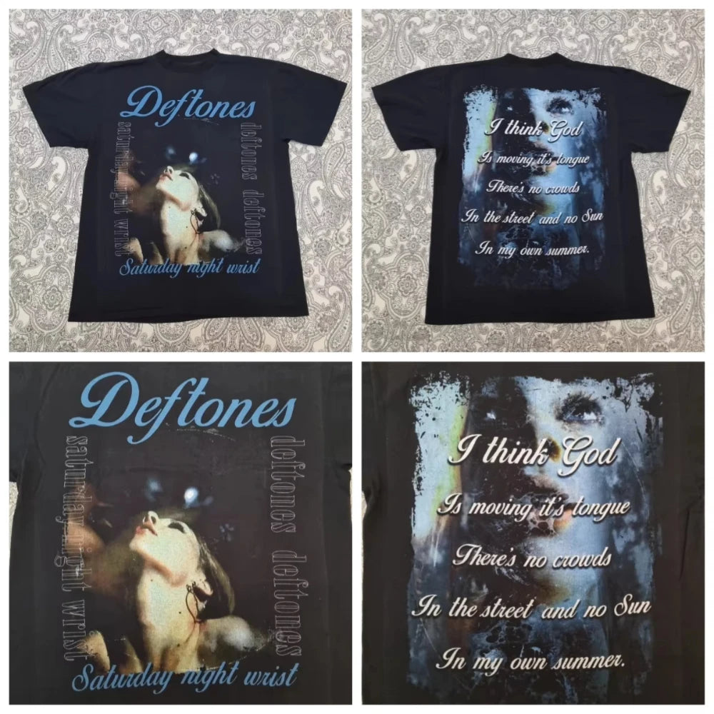 Vintage Deftones T Shirt Saturday Night Wrist Metal Band Tee Graphic Print Hip-hop Rock Short-sleeved Men Women Round-neck Tops