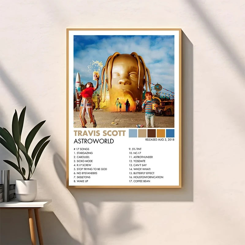 Hip Hop Rapper Singer T-Travis-SScott Music Album Cover Posters Prints Canvas Printing Wall Art Picture for Room Home Decor Gift