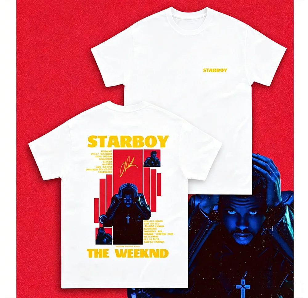 Rapper THE WEEKND STARBOY Album 2025 Merch T Shirts Men's Street Gothic Hip Hop Retro Cotton Short Sleeve T-shirt Y2k Streetwear