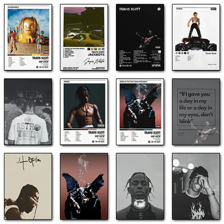 Hip Hop Rapper Singer T-Travis-SScott Music Album Cover Posters Prints Canvas Printing Wall Art Picture for Room Home Decor Gift