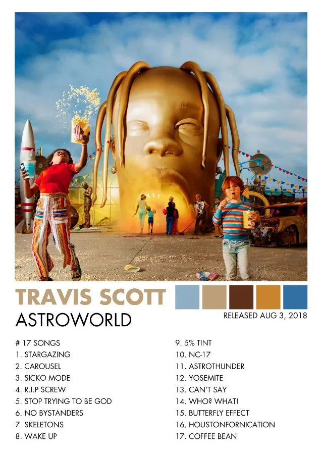 Hip Hop Rapper Singer T-Travis-SScott Music Album Cover Posters Prints Canvas Printing Wall Art Picture for Room Home Decor Gift