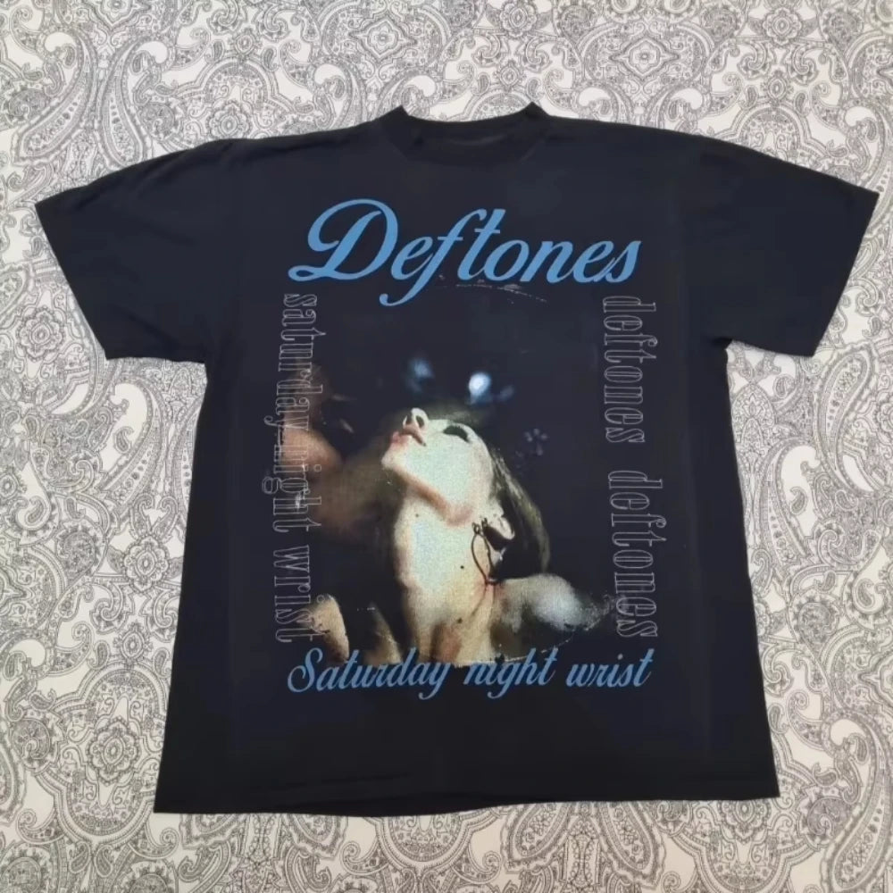 Vintage Deftones T Shirt Saturday Night Wrist Metal Band Tee Graphic Print Hip-hop Rock Short-sleeved Men Women Round-neck Tops