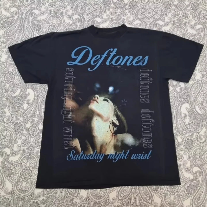 Vintage Deftones T Shirt Saturday Night Wrist Metal Band Tee Graphic Print Hip-hop Rock Short-sleeved Men Women Round-neck Tops